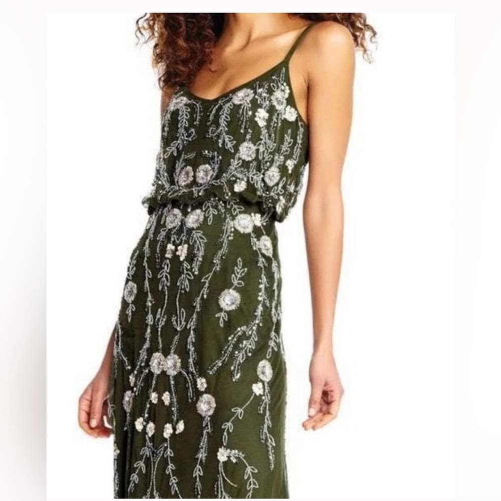 Adrianna Pappell - Embellished Floral Dress with Spaghetti Straps